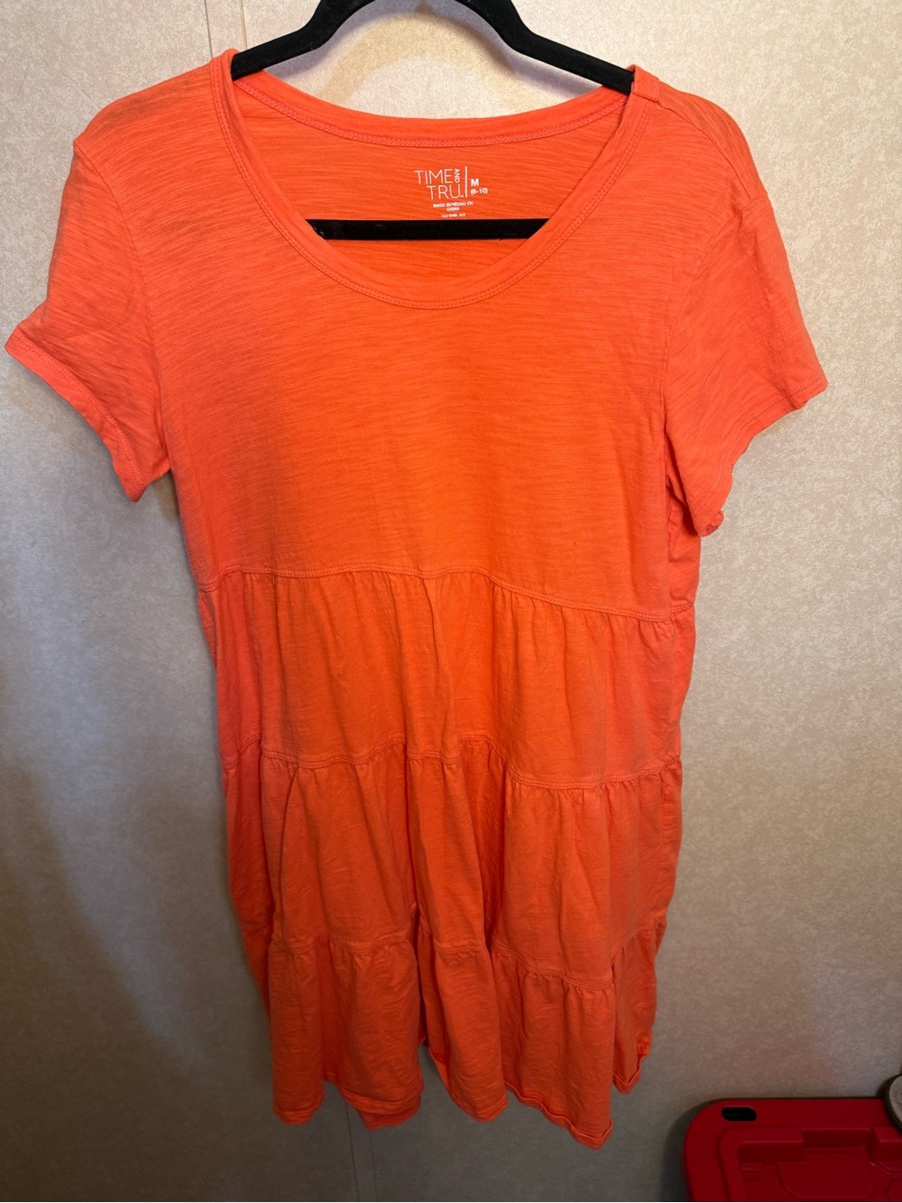 Time And Tru Tiered Dress Orange Cotton Size M Large Short Sleeve Baby Doll